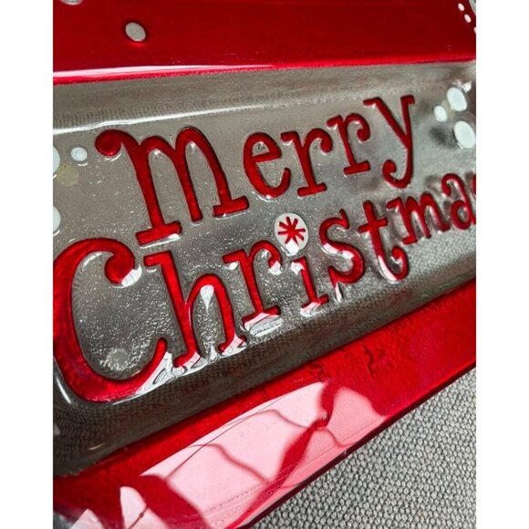 Red & Silver Glass "Merry Christmas" Serving Tray‎ Platter 15x8 Decor - Picture 2 of 5